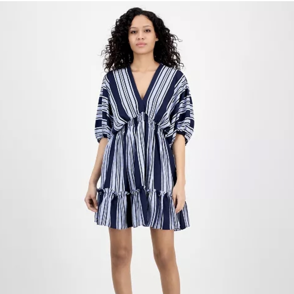 Taylor Navy and White Striped Mini Dress